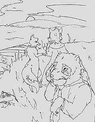 -- Picture of Calway meeting the lupine and fox. By Twohart.--